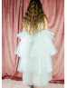 High Collar Ivory Tulle Layered Pearl Embellished Flower Girl Dress